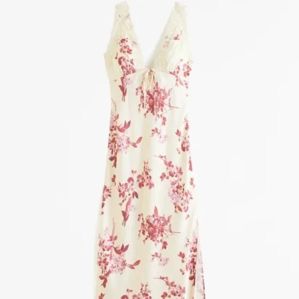 Abercrombie & Fitch Cream and Red Floral Midi Dress